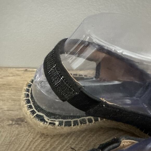 Clarks Artisan Shoes Women 7 1/2 M Blue Hessian Wedge Sandals Flower Boho Preppy - Picture 7 of 11